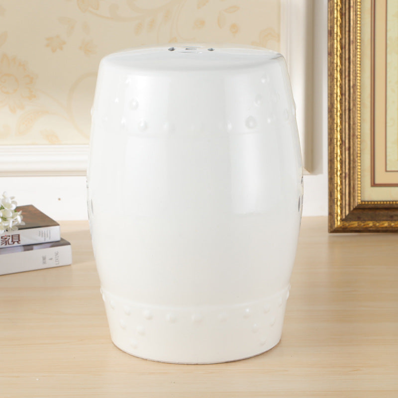 Traditional European Hand-Painted Ceramic Footstool — Bird & Flower Drum Cylinder Design, Backless, Living Room Accent