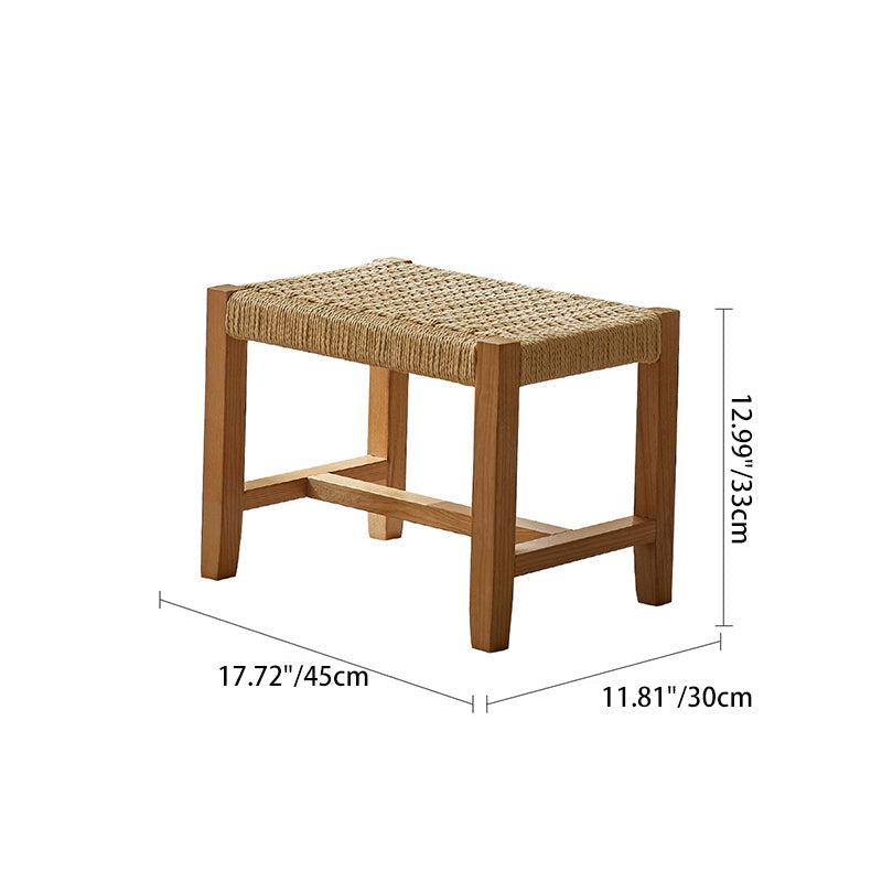Traditional Japanese Weaving Ash Wood & Rattan Rectangular Rocking Chair with Recliner, Armrest, and Footstool for Living Room