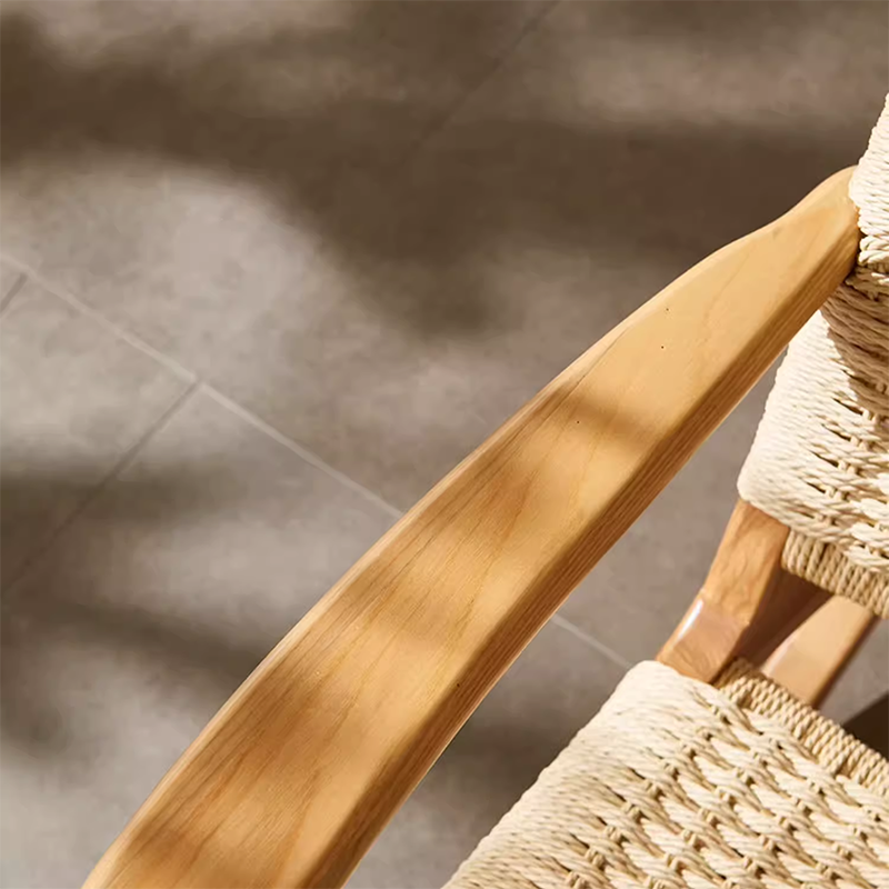 Traditional Japanese Weaving Ash Wood & Rattan Rectangular Rocking Chair with Recliner, Armrest, and Footstool for Living Room