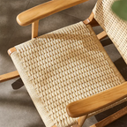 Traditional Japanese Weaving Ash Wood & Rattan Rectangular Rocking Chair with Recliner, Armrest, and Footstool for Living Room