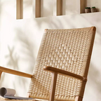 Traditional Japanese Weaving Ash Wood & Rattan Rectangular Rocking Chair with Recliner, Armrest, and Footstool for Living Room