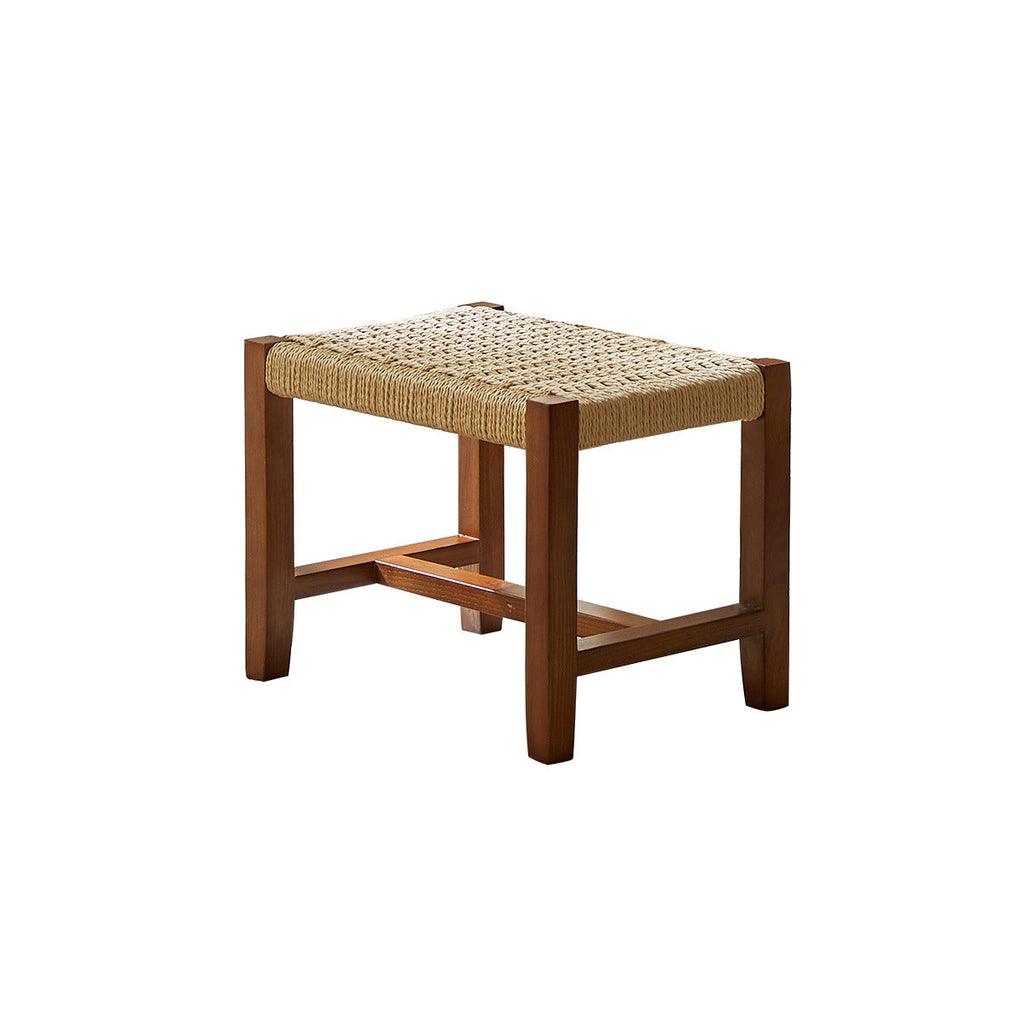 Traditional Japanese Weaving Ash Wood & Rattan Rectangular Rocking Chair with Recliner, Armrest, and Footstool for Living Room
