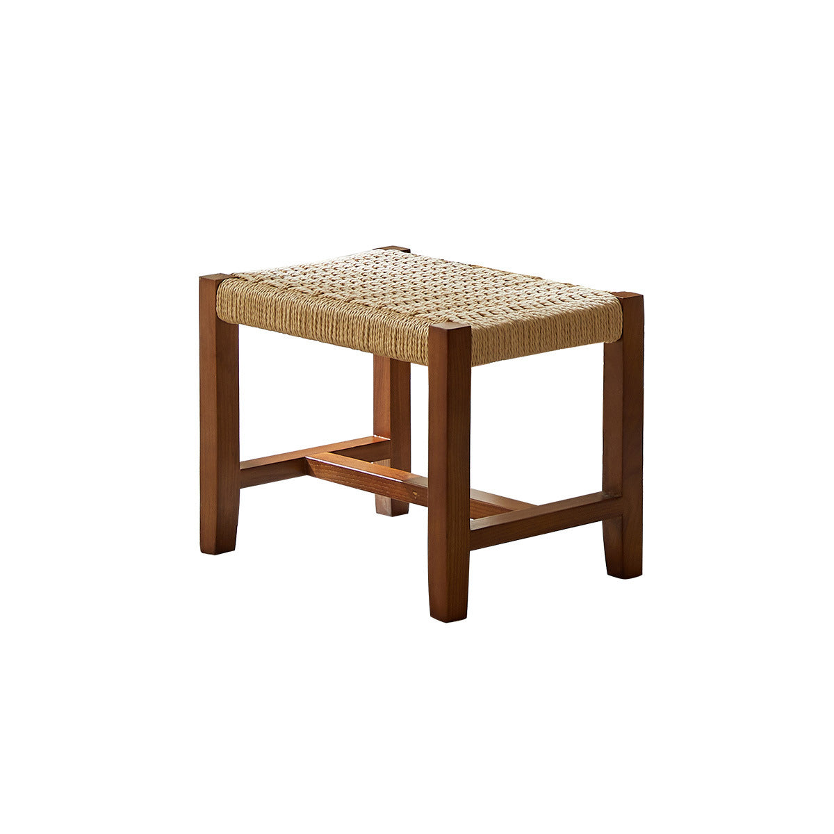Traditional Japanese Weaving Ash Wood & Rattan Rectangular Rocking Chair with Recliner, Armrest, and Footstool for Living Room