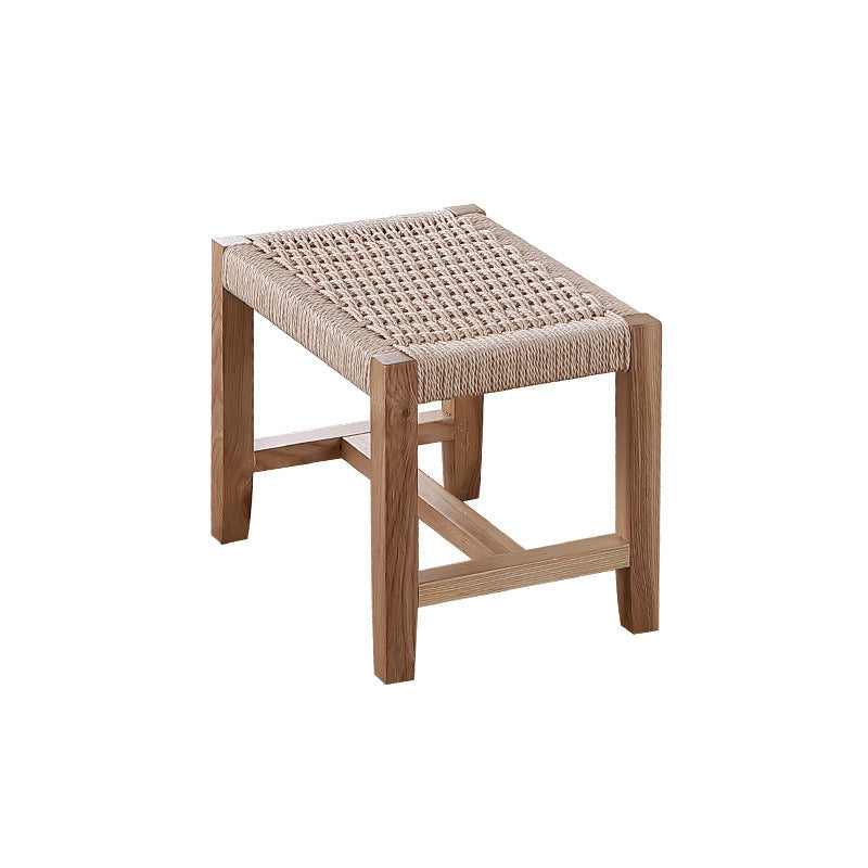 Traditional Japanese Weaving Ash Wood & Rattan Rectangular Rocking Chair with Recliner, Armrest, and Footstool for Living Room