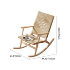 Traditional Japanese Weaving Ash Wood & Rattan Rectangular Rocking Chair with Recliner, Armrest, and Footstool for Living Room