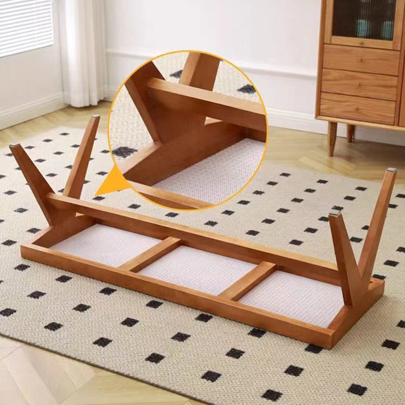 Traditional Japanese Woven Stool in Rubber Wood & Rattan — Low, Backless, Rectangular Dining Room Seat