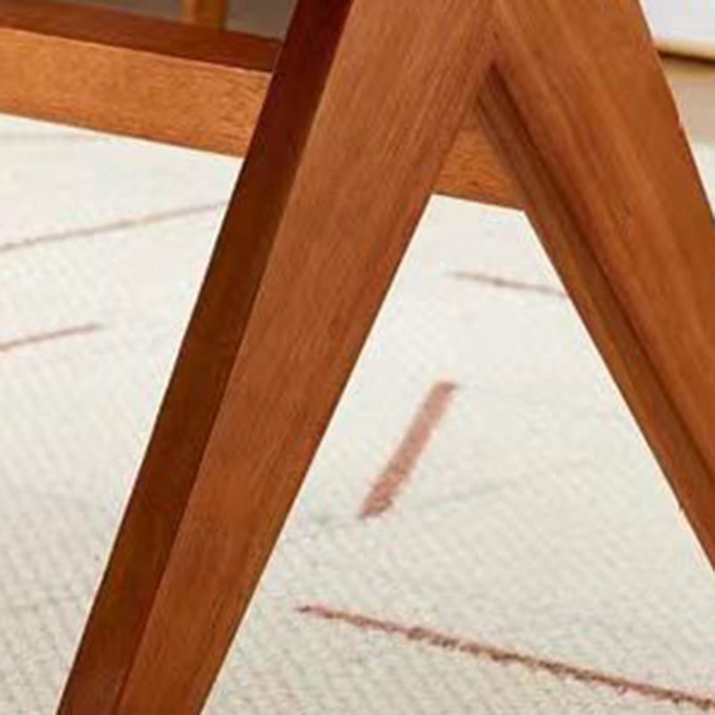 Traditional Japanese Woven Stool in Rubber Wood & Rattan — Low, Backless, Rectangular Dining Room Seat