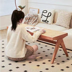 Traditional Japanese Woven Stool in Rubber Wood & Rattan — Low, Backless, Rectangular Dining Room Seat