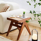Traditional Japanese Woven Stool in Rubber Wood & Rattan — Low, Backless, Rectangular Dining Room Seat