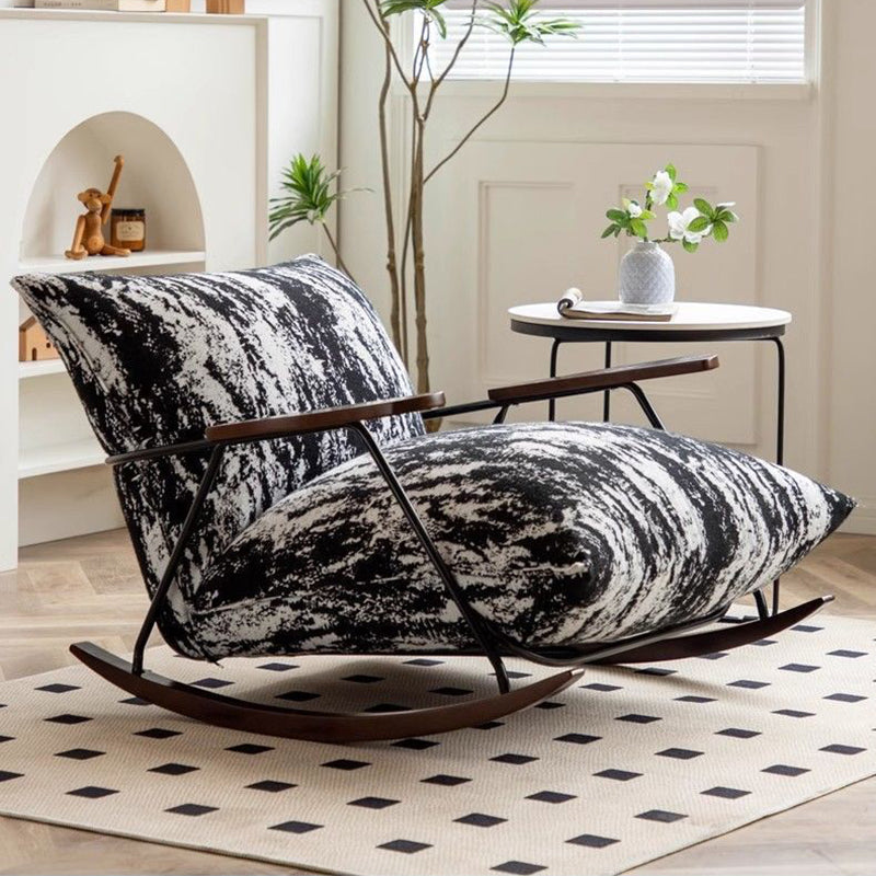 Traditional French-Style Fabric Rocking Chair with Footrest and Armrests - Living Room Recliner