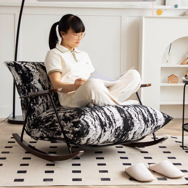 Traditional French-Style Fabric Rocking Chair with Footrest and Armrests - Living Room Recliner