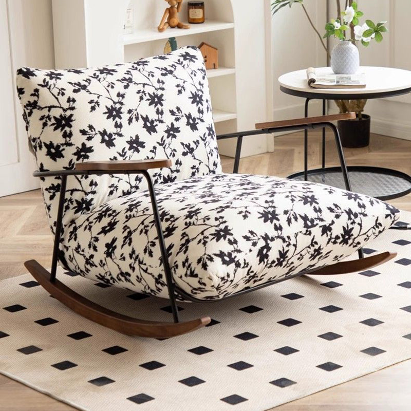 Traditional French-Style Fabric Rocking Chair with Footrest and Armrests - Living Room Recliner