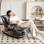 Traditional French-Style Fabric Rocking Chair with Footrest and Armrests - Living Room Recliner