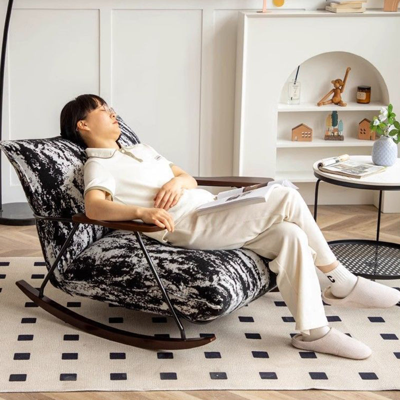 Traditional French-Style Fabric Rocking Chair with Footrest and Armrests - Living Room Recliner