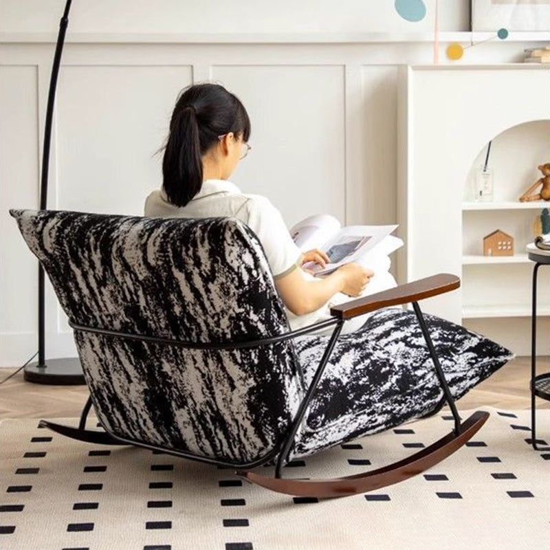 Traditional French-Style Fabric Rocking Chair with Footrest and Armrests - Living Room Recliner