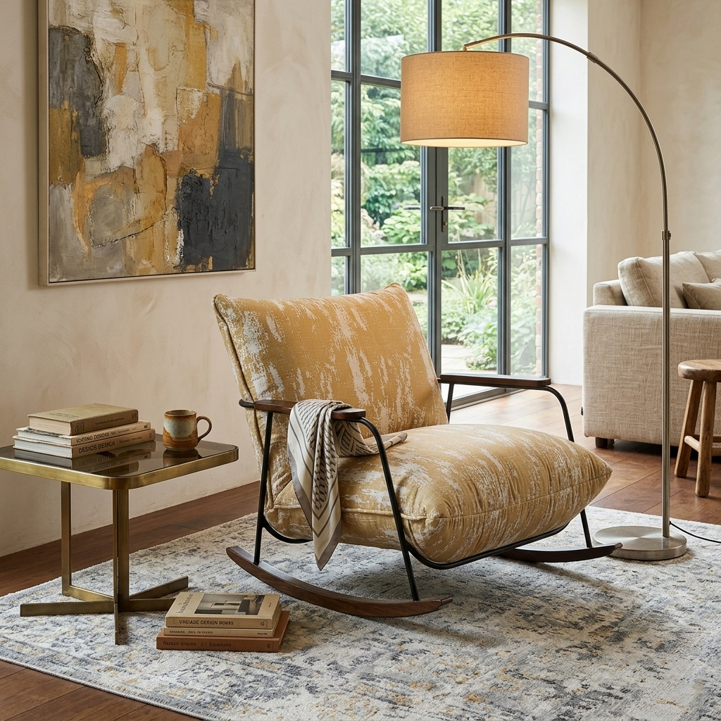Traditional French-Style Fabric Rocking Chair with Footrest and Armrests - Living Room Recliner