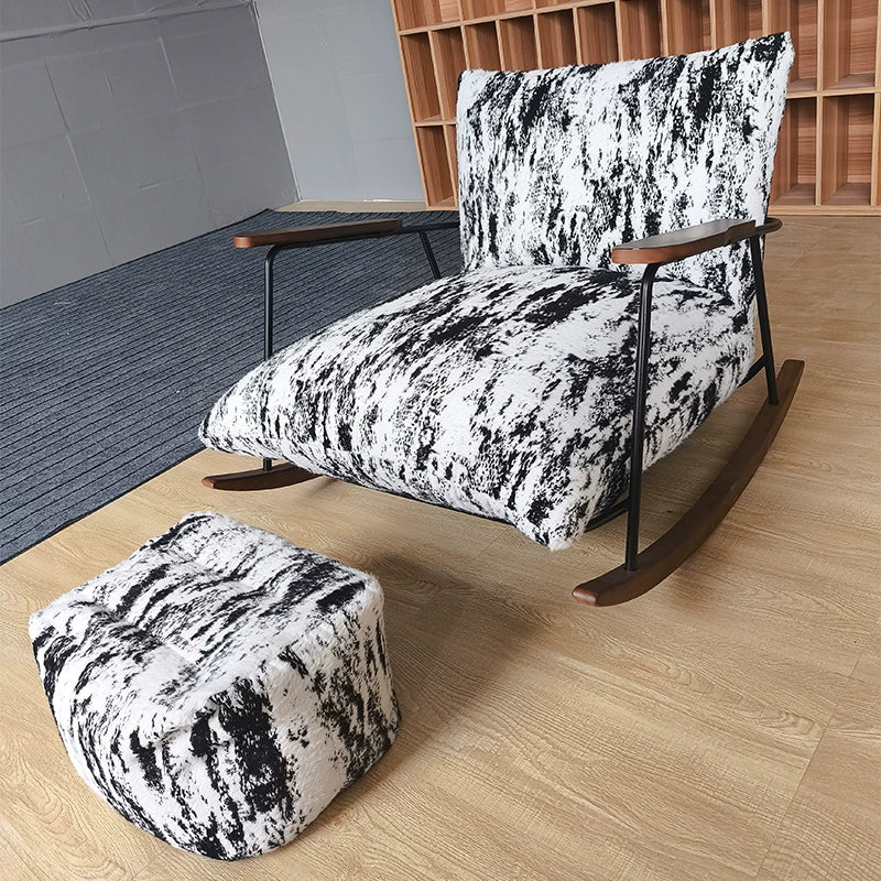 Traditional French-Style Fabric Rocking Chair with Footrest and Armrests - Living Room Recliner