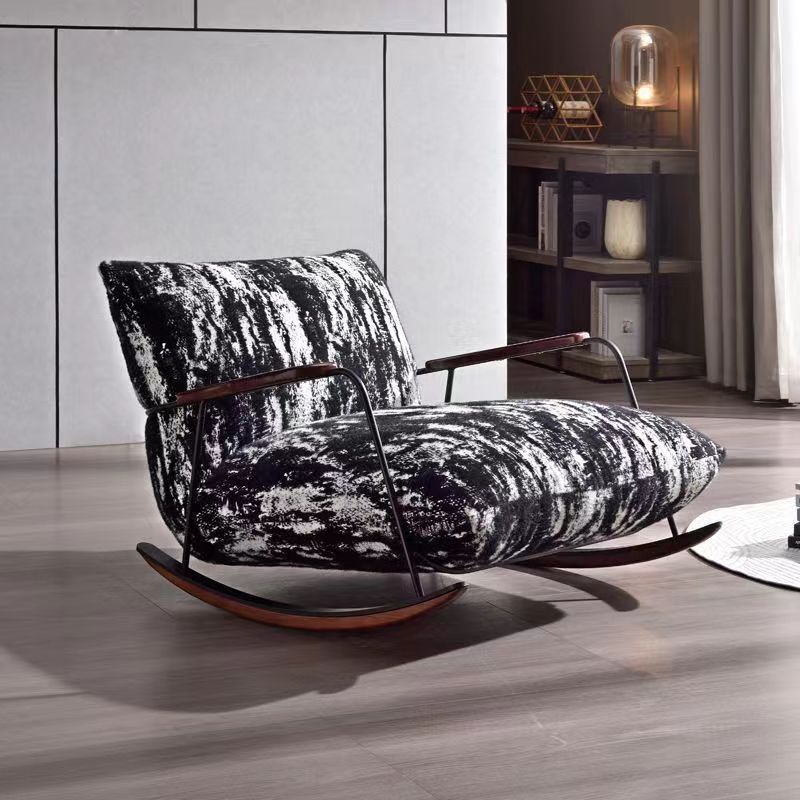 Traditional French-Style Fabric Rocking Chair with Footrest and Armrests - Living Room Recliner