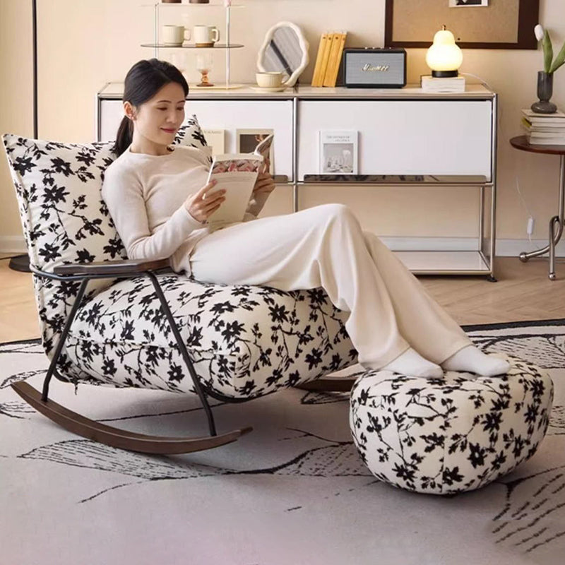 Traditional French-Style Fabric Rocking Chair with Footrest and Armrests - Living Room Recliner