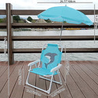 Contemporary Kids Cartoon Square Outdoor Foldable Recliner with Metal Frame, PP Seat, Backrest and Sunshade