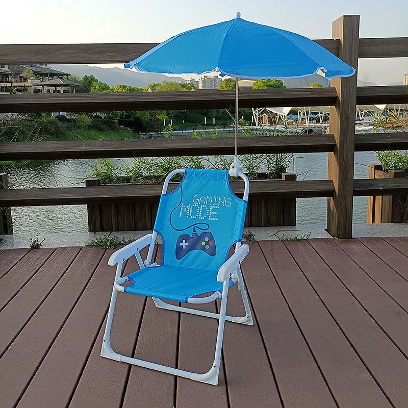 Contemporary Kids Cartoon Square Outdoor Foldable Recliner with Metal Frame, PP Seat, Backrest and Sunshade
