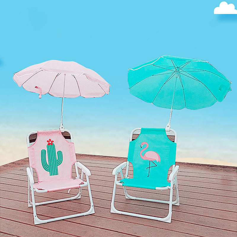 Contemporary Kids Cartoon Square Outdoor Foldable Recliner with Metal Frame, PP Seat, Backrest and Sunshade