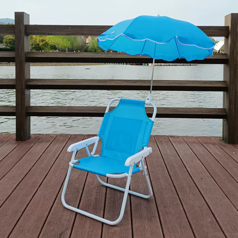 Contemporary Kids Cartoon Square Outdoor Foldable Recliner with Metal Frame, PP Seat, Backrest and Sunshade