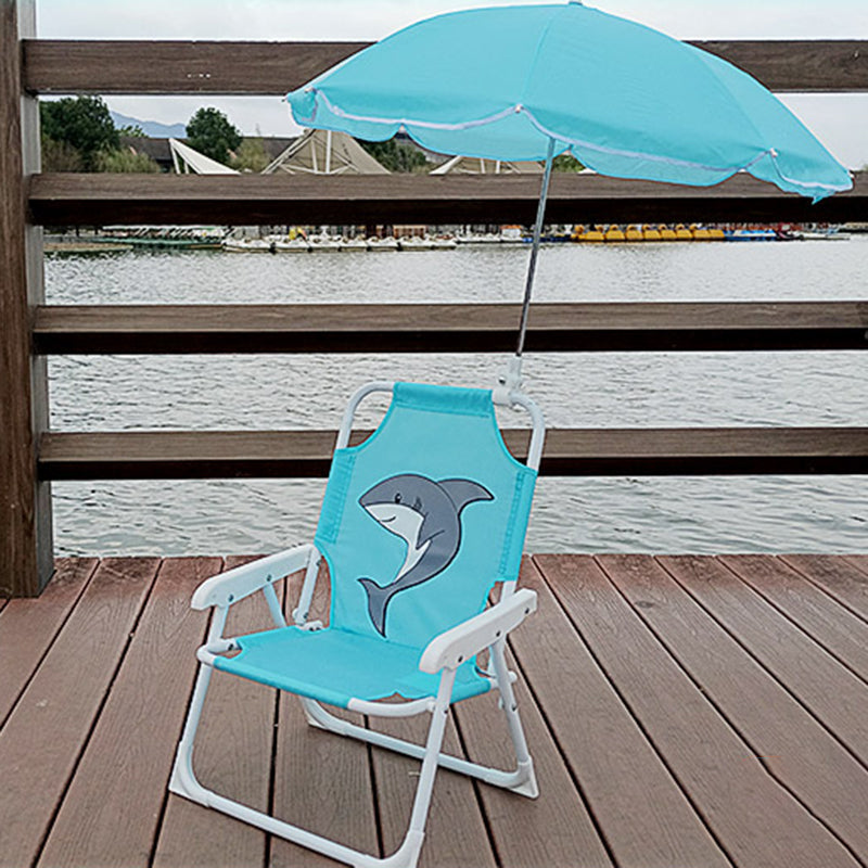 Contemporary Kids Cartoon Square Outdoor Foldable Recliner with Metal Frame, PP Seat, Backrest and Sunshade