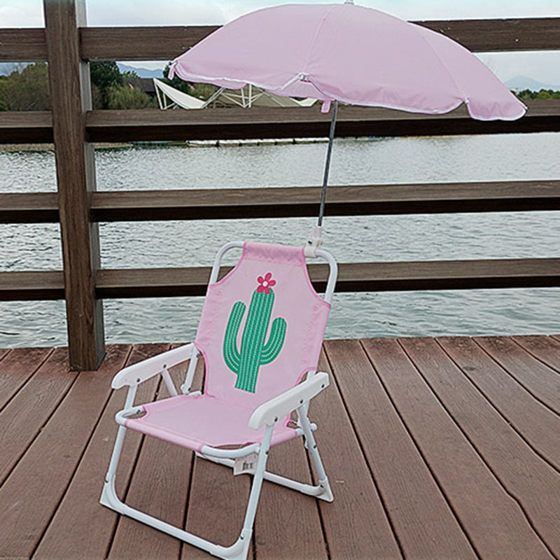 Contemporary Kids Cartoon Square Outdoor Foldable Recliner with Metal Frame, PP Seat, Backrest and Sunshade