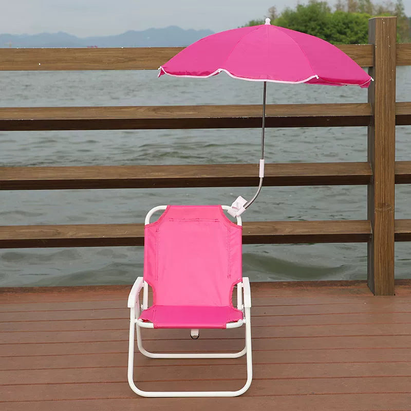 Contemporary Kids Cartoon Square Outdoor Foldable Recliner with Metal Frame, PP Seat, Backrest and Sunshade
