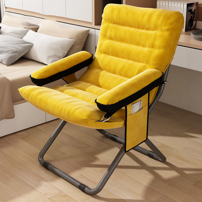 Modern Velvet & Metal Rectangular Foldable Recliner with Semi-Curved Backrest, Cotton Footrest and Storage Bag for Bedroom