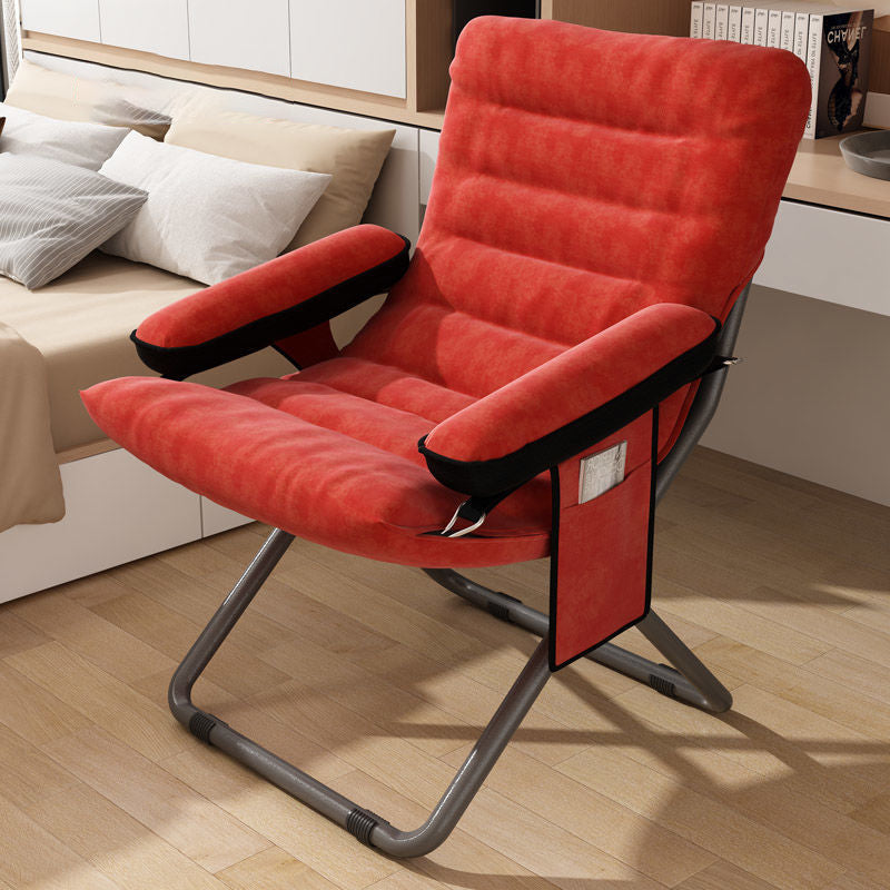 Modern Velvet & Metal Rectangular Foldable Recliner with Semi-Curved Backrest, Cotton Footrest and Storage Bag for Bedroom