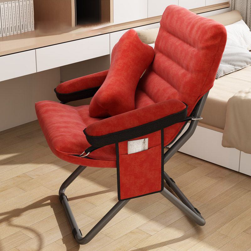 Modern Velvet & Metal Rectangular Foldable Recliner with Semi-Curved Backrest, Cotton Footrest and Storage Bag for Bedroom