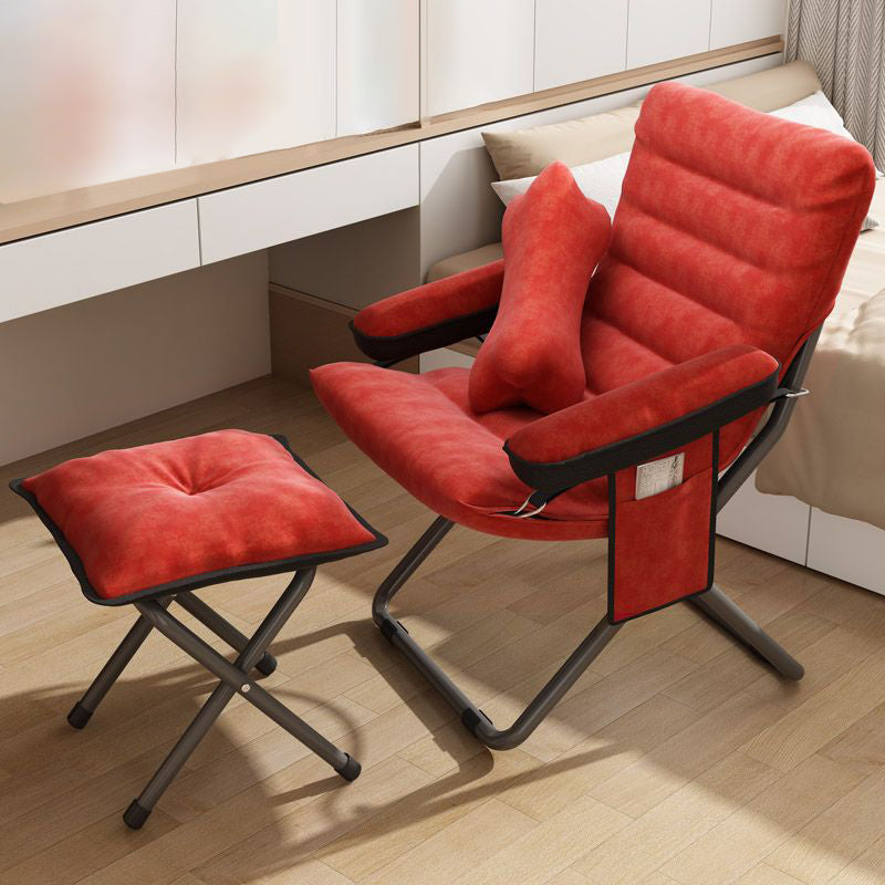 Modern Velvet & Metal Rectangular Foldable Recliner with Semi-Curved Backrest, Cotton Footrest and Storage Bag for Bedroom