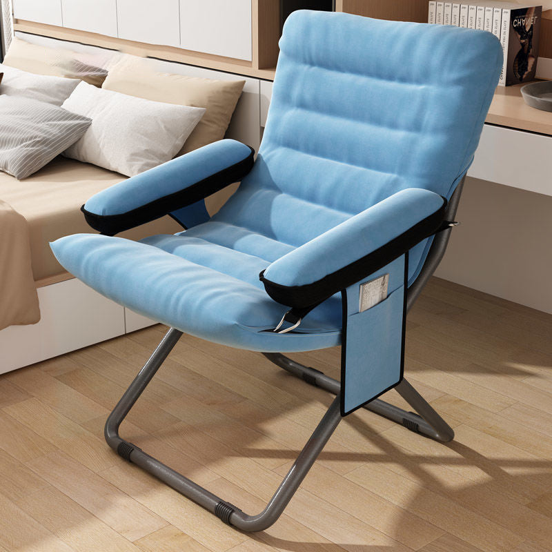 Modern Velvet & Metal Rectangular Foldable Recliner with Semi-Curved Backrest, Cotton Footrest and Storage Bag for Bedroom