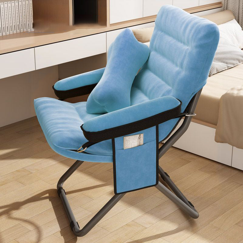 Modern Velvet & Metal Rectangular Foldable Recliner with Semi-Curved Backrest, Cotton Footrest and Storage Bag for Bedroom
