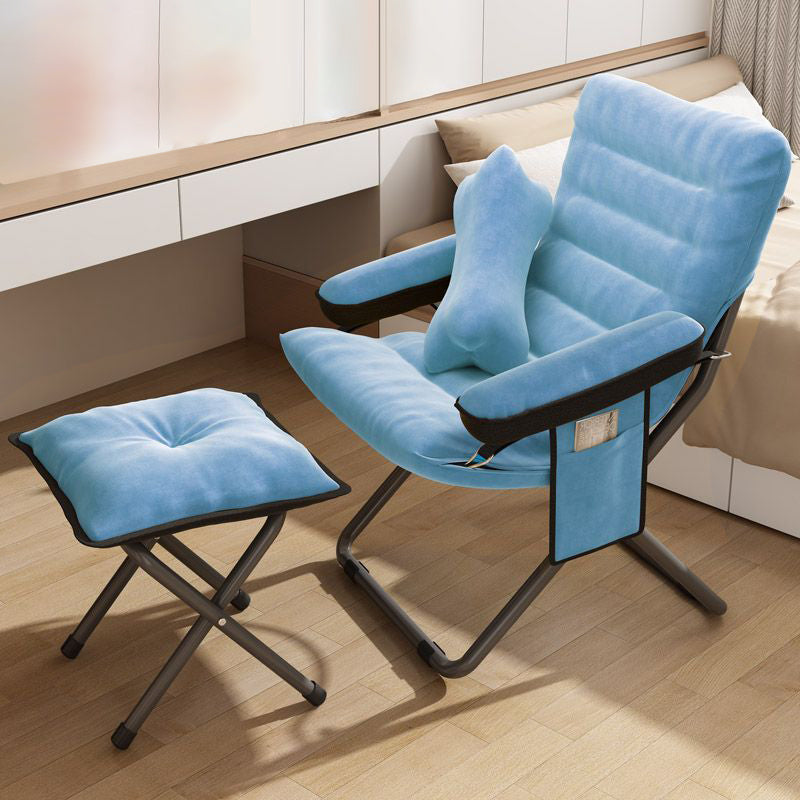 Modern Velvet & Metal Rectangular Foldable Recliner with Semi-Curved Backrest, Cotton Footrest and Storage Bag for Bedroom