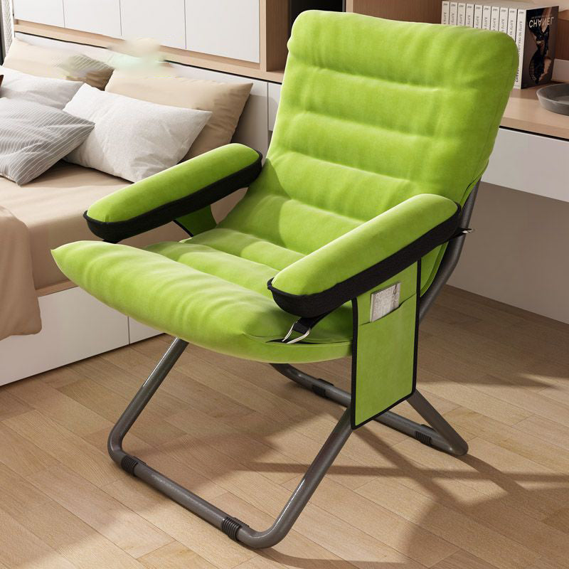 Modern Velvet & Metal Rectangular Foldable Recliner with Semi-Curved Backrest, Cotton Footrest and Storage Bag for Bedroom