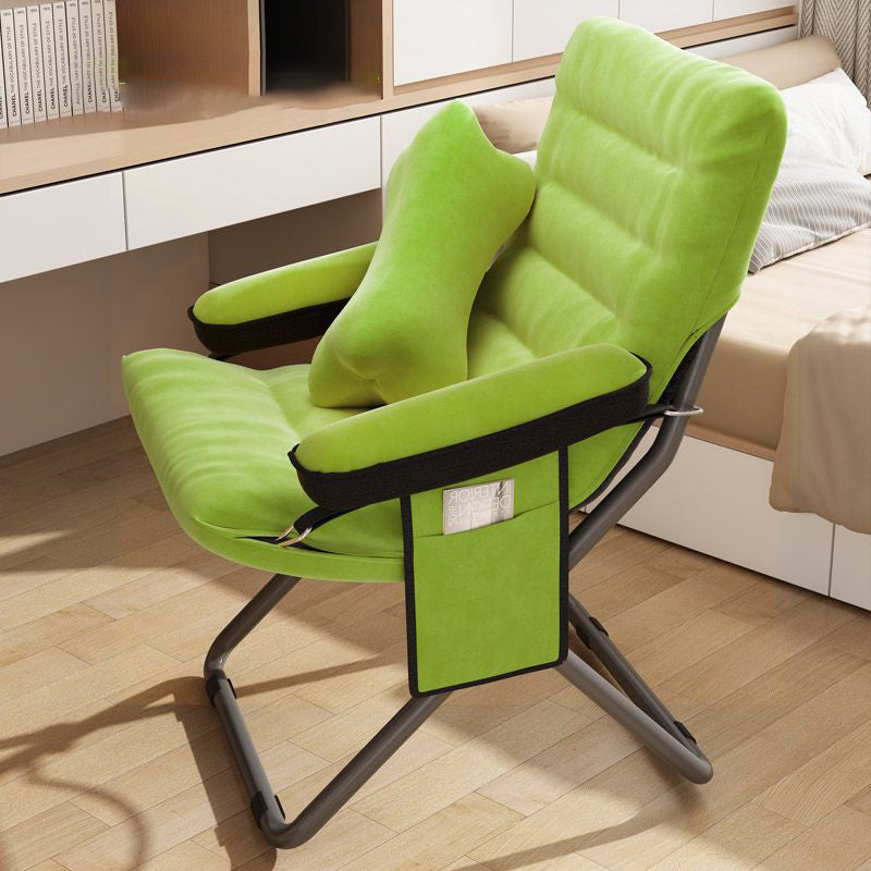 Modern Velvet & Metal Rectangular Foldable Recliner with Semi-Curved Backrest, Cotton Footrest and Storage Bag for Bedroom