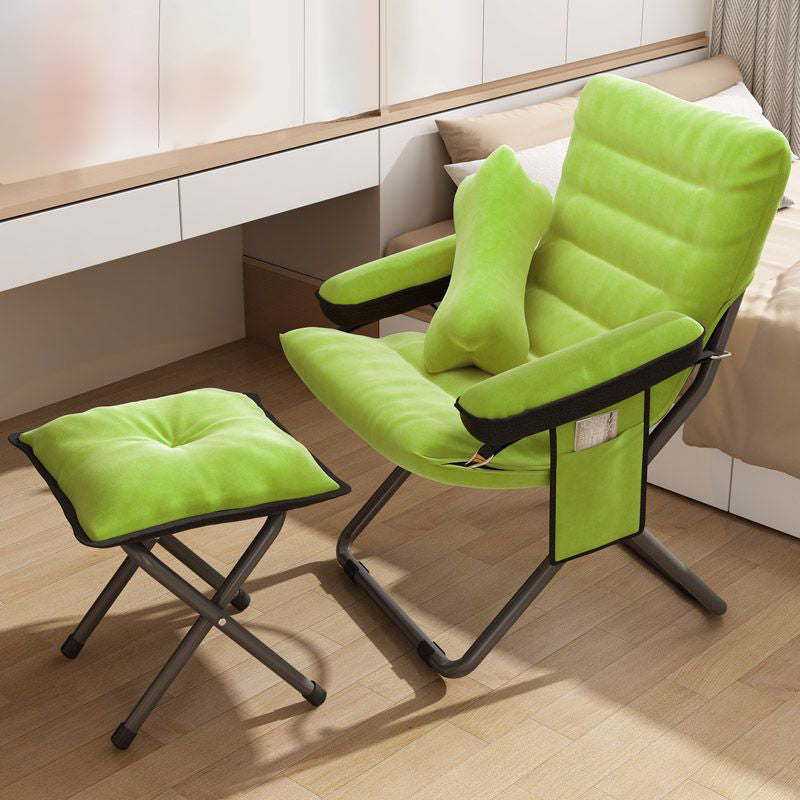 Modern Velvet & Metal Rectangular Foldable Recliner with Semi-Curved Backrest, Cotton Footrest and Storage Bag for Bedroom