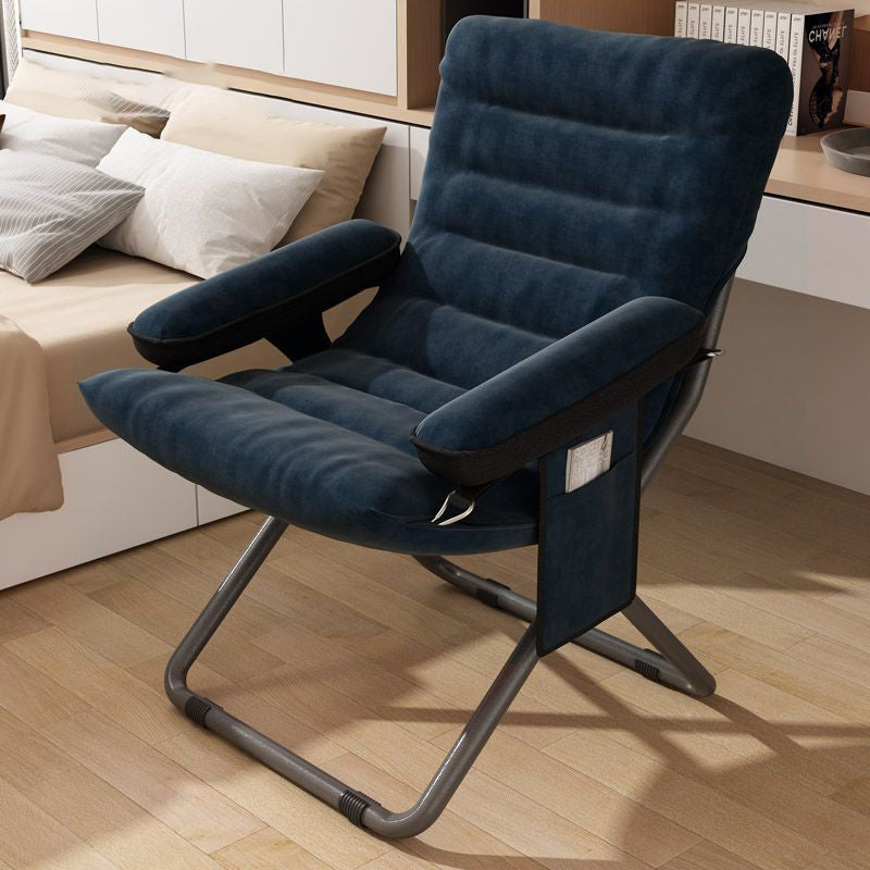 Modern Velvet & Metal Rectangular Foldable Recliner with Semi-Curved Backrest, Cotton Footrest and Storage Bag for Bedroom
