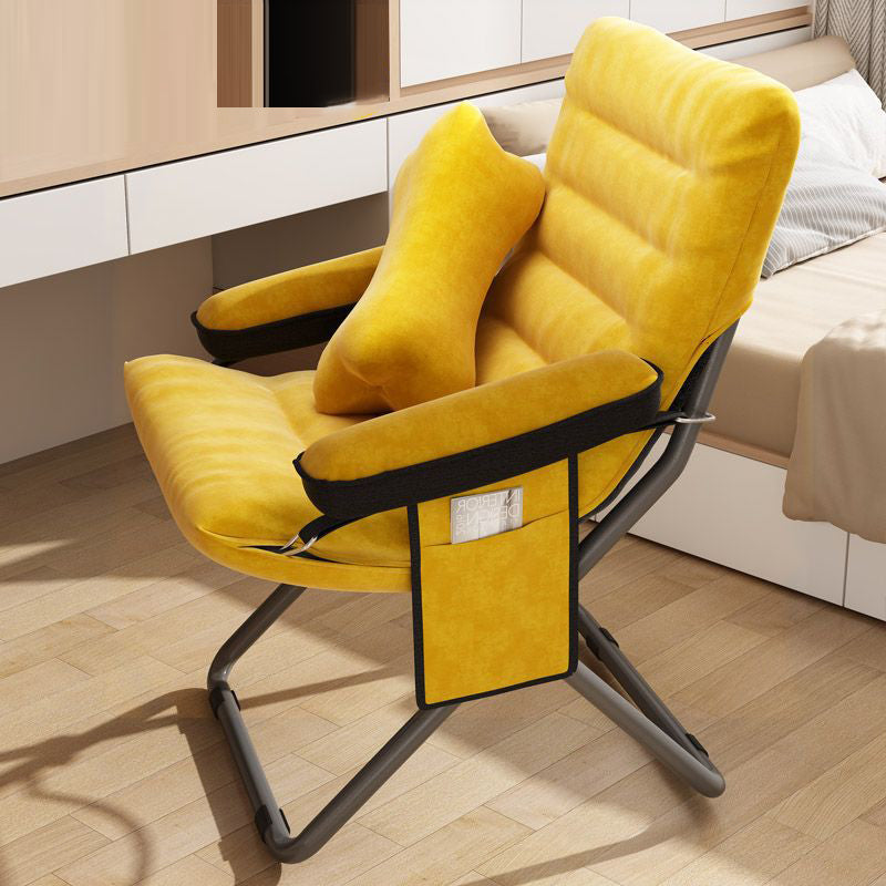 Modern Velvet & Metal Rectangular Foldable Recliner with Semi-Curved Backrest, Cotton Footrest and Storage Bag for Bedroom