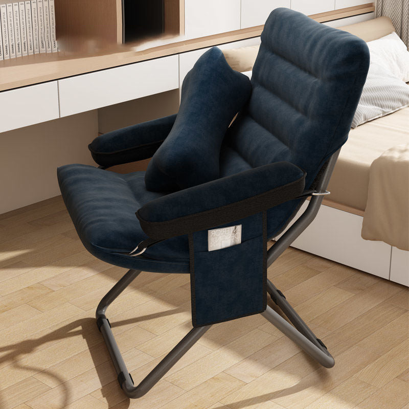 Modern Velvet & Metal Rectangular Foldable Recliner with Semi-Curved Backrest, Cotton Footrest and Storage Bag for Bedroom