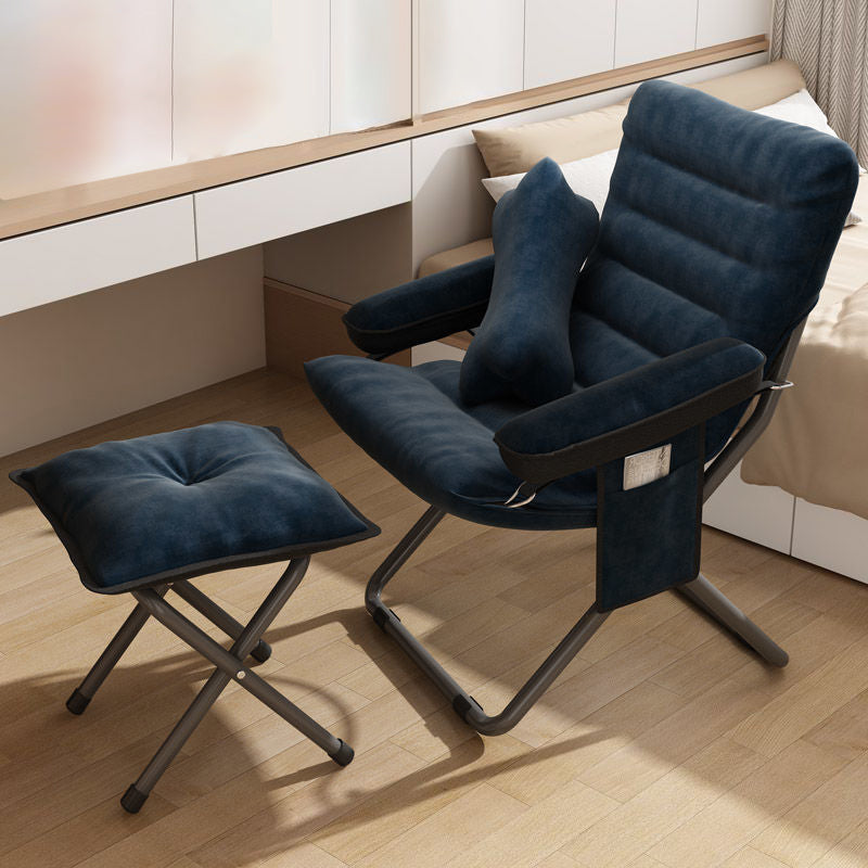 Modern Velvet & Metal Rectangular Foldable Recliner with Semi-Curved Backrest, Cotton Footrest and Storage Bag for Bedroom