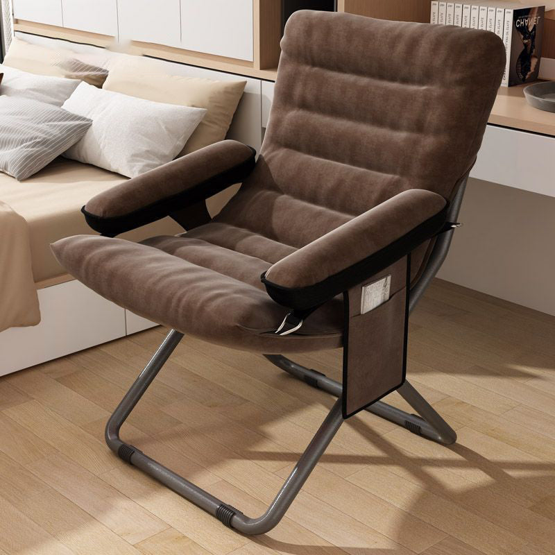 Modern Velvet & Metal Rectangular Foldable Recliner with Semi-Curved Backrest, Cotton Footrest and Storage Bag for Bedroom