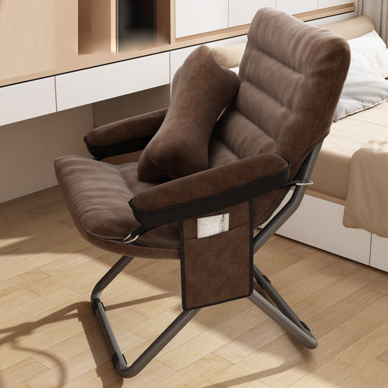 Modern Velvet & Metal Rectangular Foldable Recliner with Semi-Curved Backrest, Cotton Footrest and Storage Bag for Bedroom
