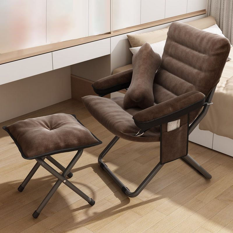 Modern Velvet & Metal Rectangular Foldable Recliner with Semi-Curved Backrest, Cotton Footrest and Storage Bag for Bedroom