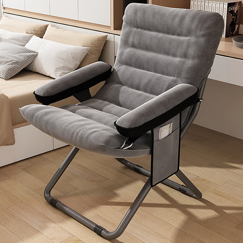 Modern Velvet & Metal Rectangular Foldable Recliner with Semi-Curved Backrest, Cotton Footrest and Storage Bag for Bedroom