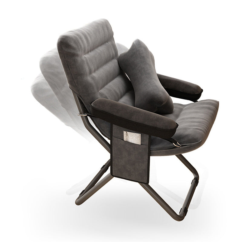 Modern Velvet & Metal Rectangular Foldable Recliner with Semi-Curved Backrest, Cotton Footrest and Storage Bag for Bedroom