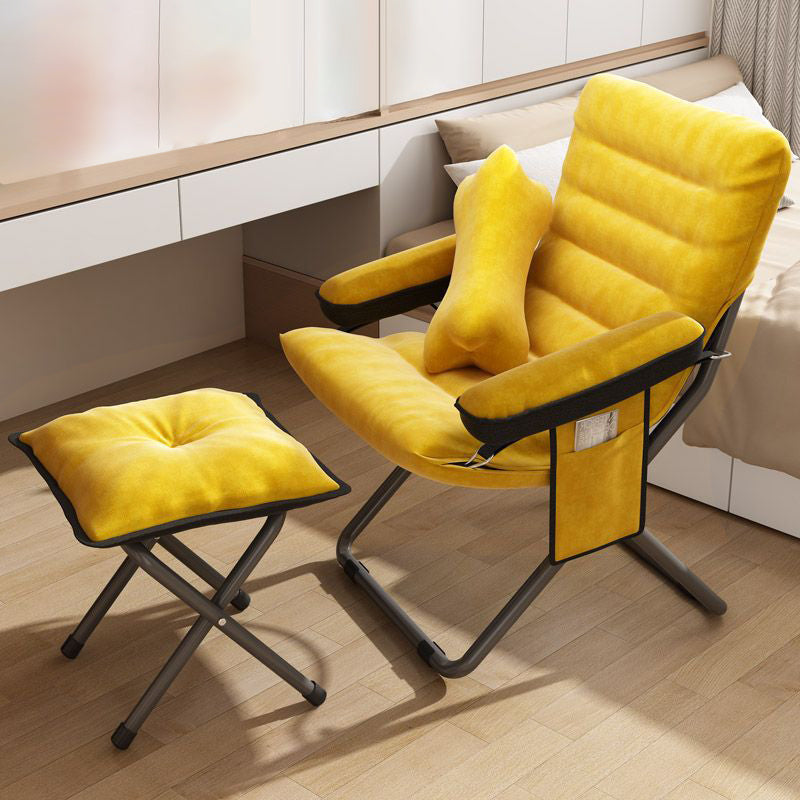 Modern Velvet & Metal Rectangular Foldable Recliner with Semi-Curved Backrest, Cotton Footrest and Storage Bag for Bedroom